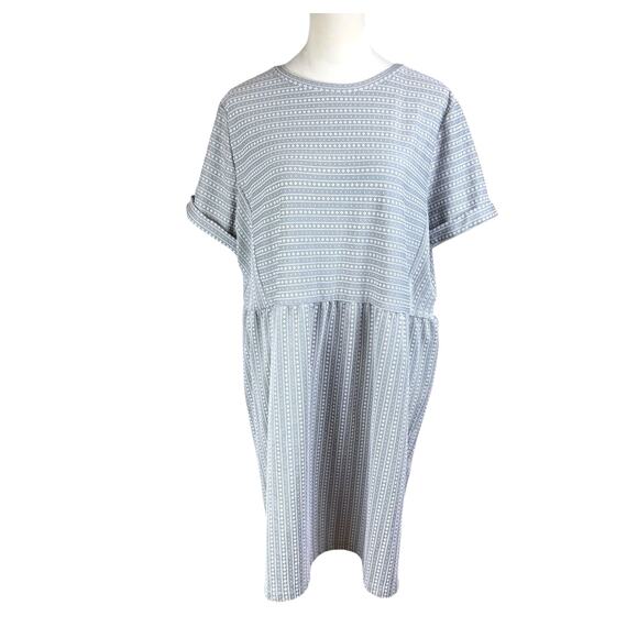 LOFT Plus Gray & White Jacquard Pattern Stretch Knit Button Back Babydoll Dress - Picture 6 of 13